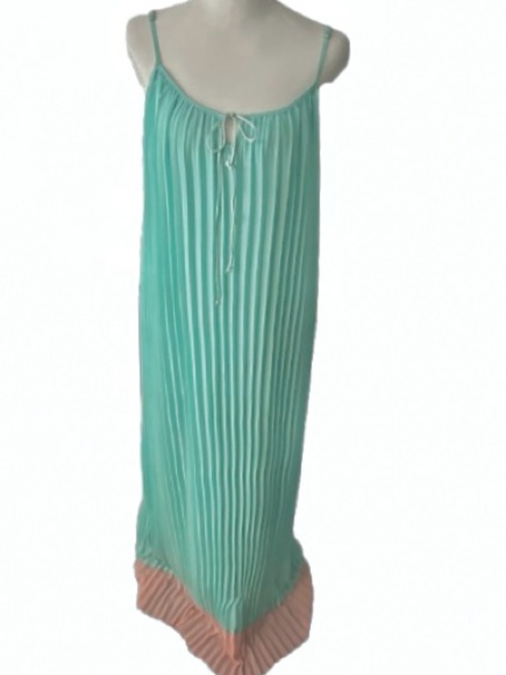 Maxi Pleated MAGIC Dress Large Mint Green Aqua Peach Boho Pleated Fairy Boho